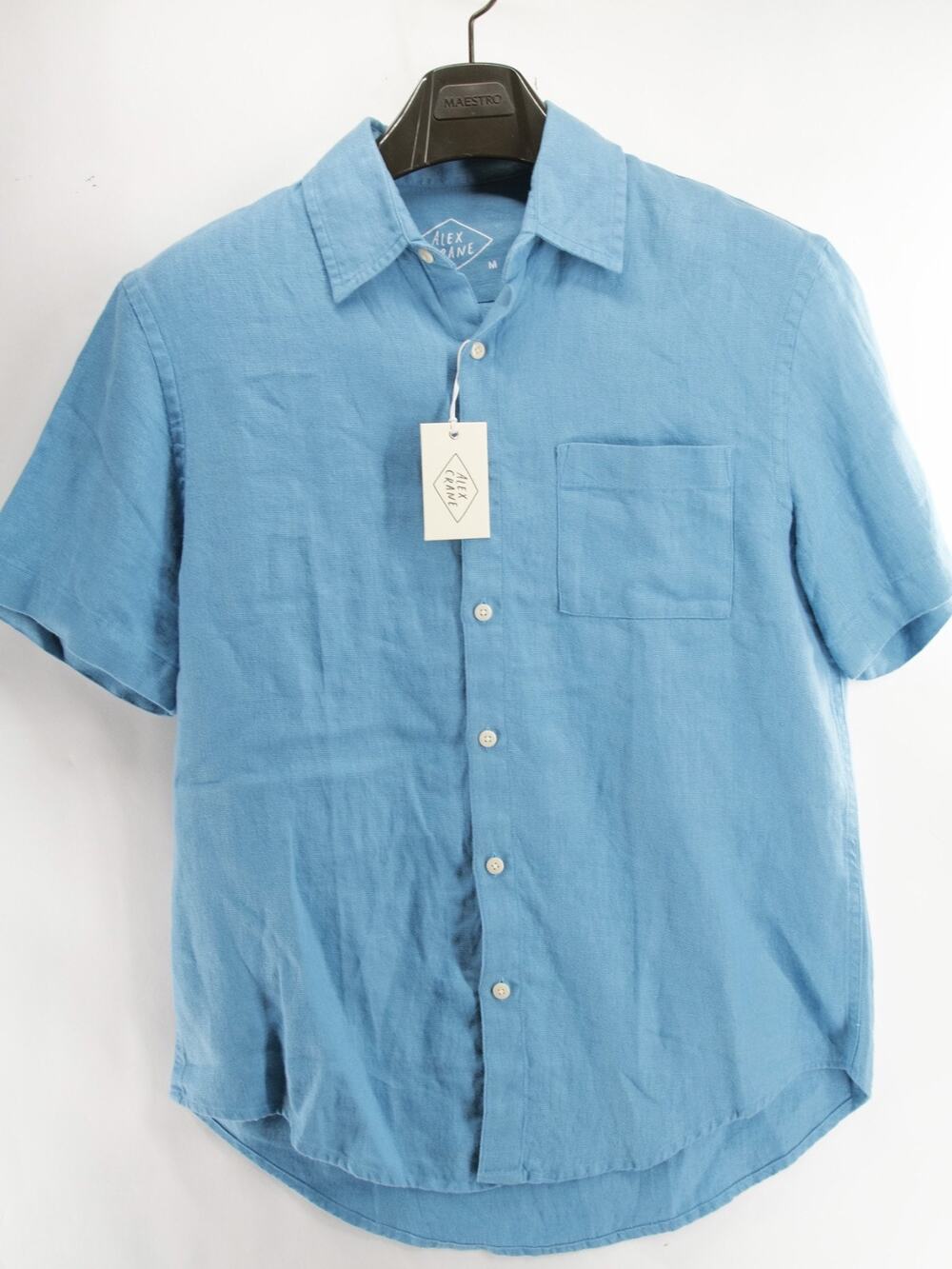 NWT Alex Crane Men's M Light Blue Linen Short Sleeve Button Up Shirt Feel Breezy
